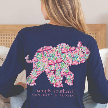 Simply Southern Long Sleeve Tracker Shirt- Bow Elephant